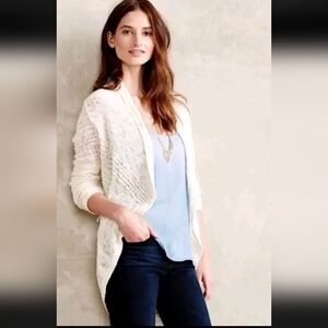 Anthropologie Knitted & Knotted Long Length Ivory Cream Open Front Cardigan Sz M